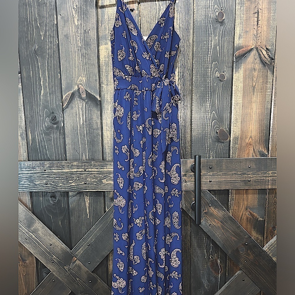 Kaileigh Blue Paisley Wrap Jumpsuit